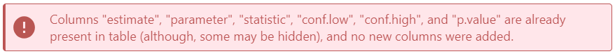 Error message displayed in jamovi when attempting to add multiple p-value columns